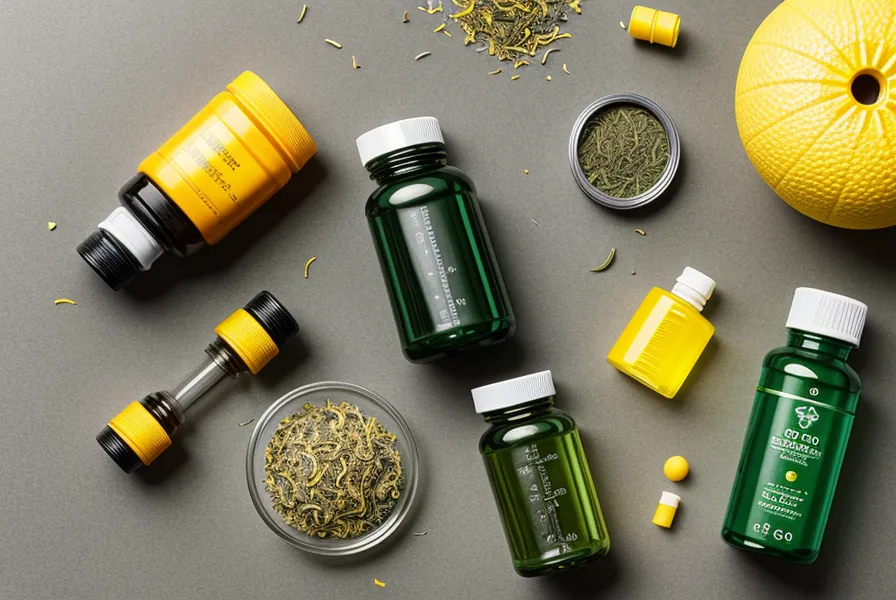 Morning routine with water and a clean-label supplement bottle supporting metabolic health after travel