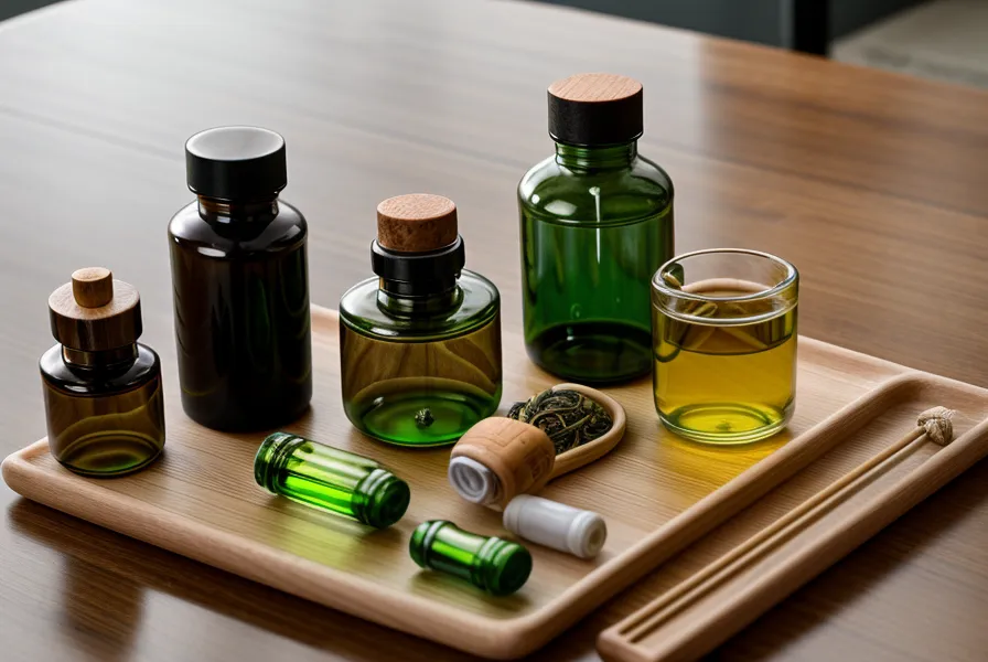 Neat arrangement of digestive supplement bottles and herbal ingredients