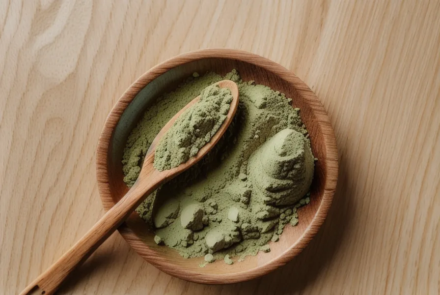 High concentration Garcinia extract powder on a wooden spoon.