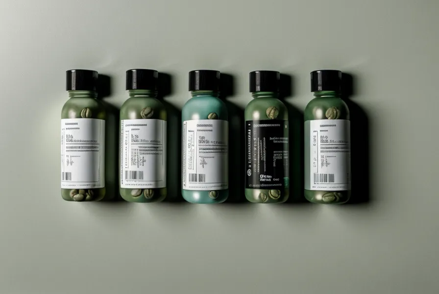Close-up of a green coffee bean extract label listing 45 percent chlorogenic acid for weight loss