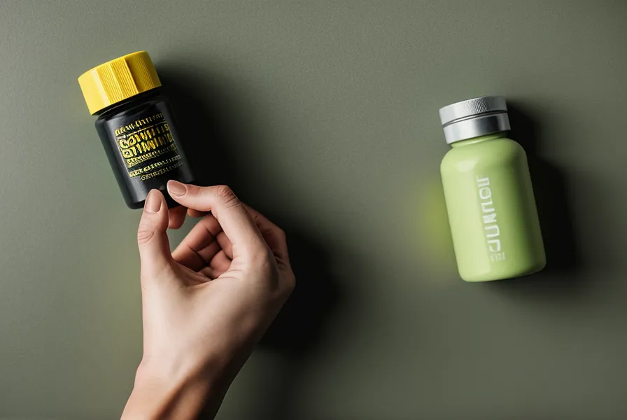 Close-up of a person examining a supplement label for ingredient transparency.