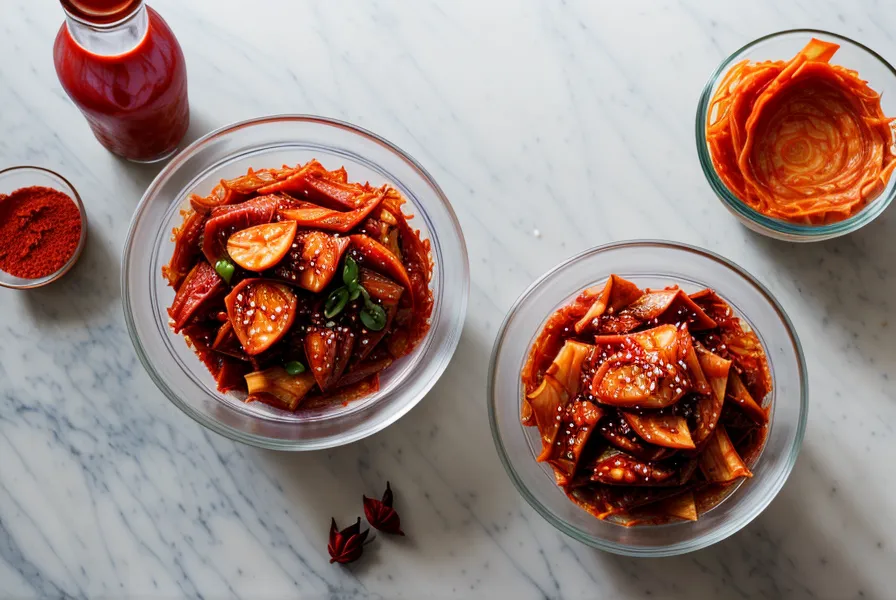 A bowl of kimchi next to a probiotic supplement bottle