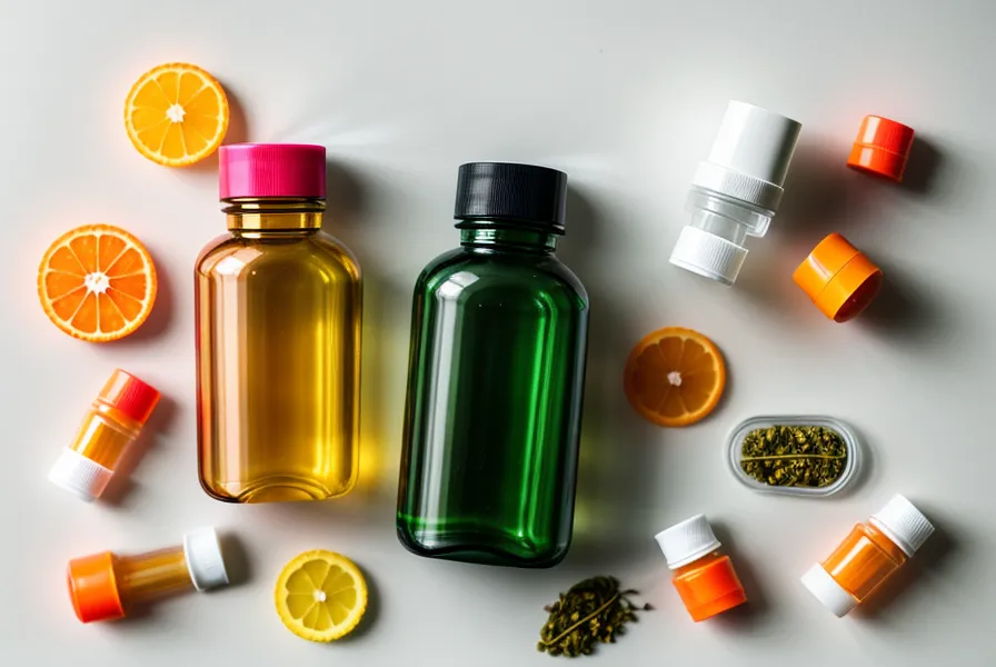 Clean label living in practice: fresh orange slices and dried citrus peel beside a transparent weight loss supplement bottle