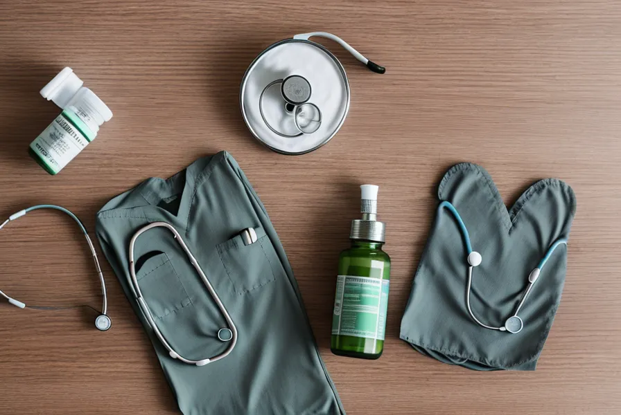 Medical scrubs and stethoscope next to a bottle of citrus metabolic supplements.