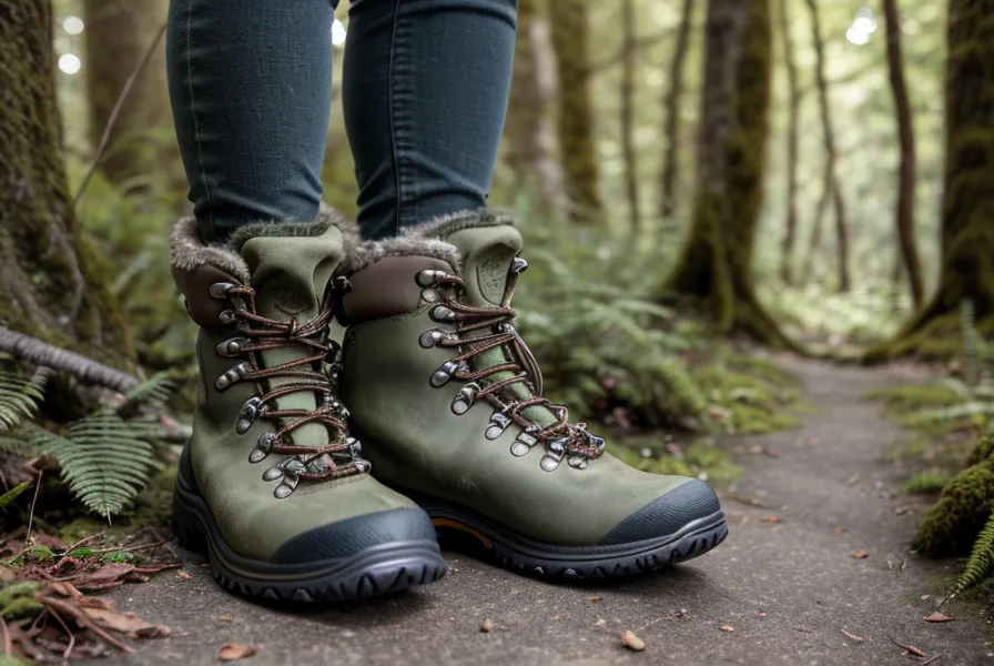 Hiking boots on a trail in Portland, representing an active lifestyle.