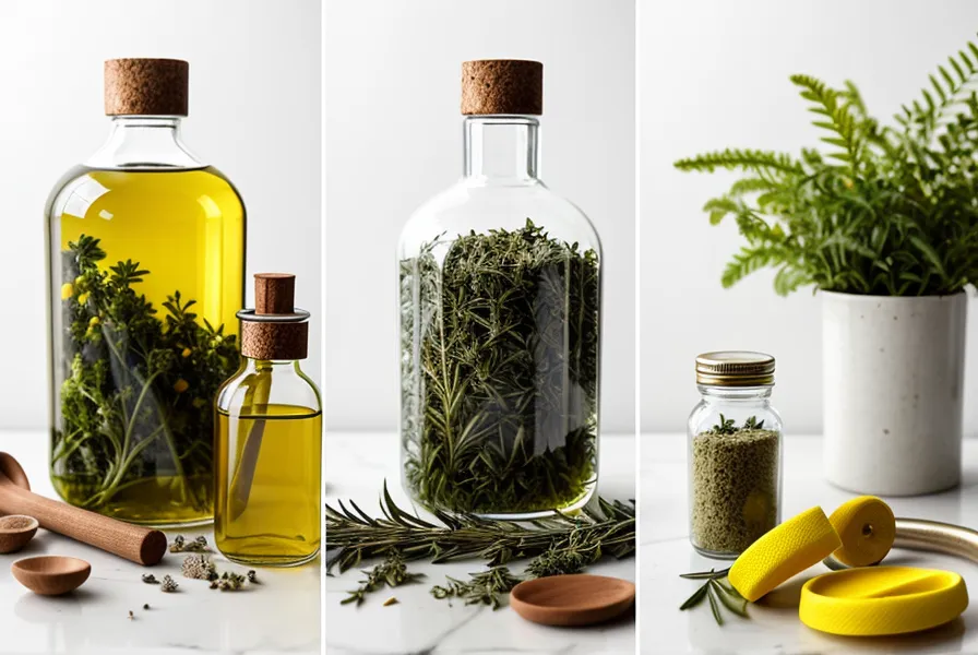 Comparison of traditional raw herbs on a brass scale and a modern supplement bottle.
