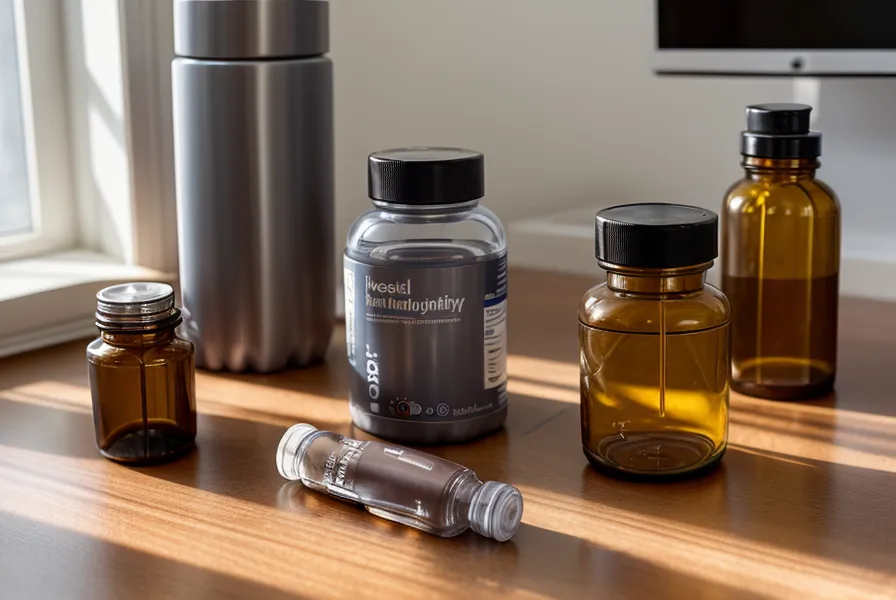 Health journals and supplement bottle on a desk with a soft background