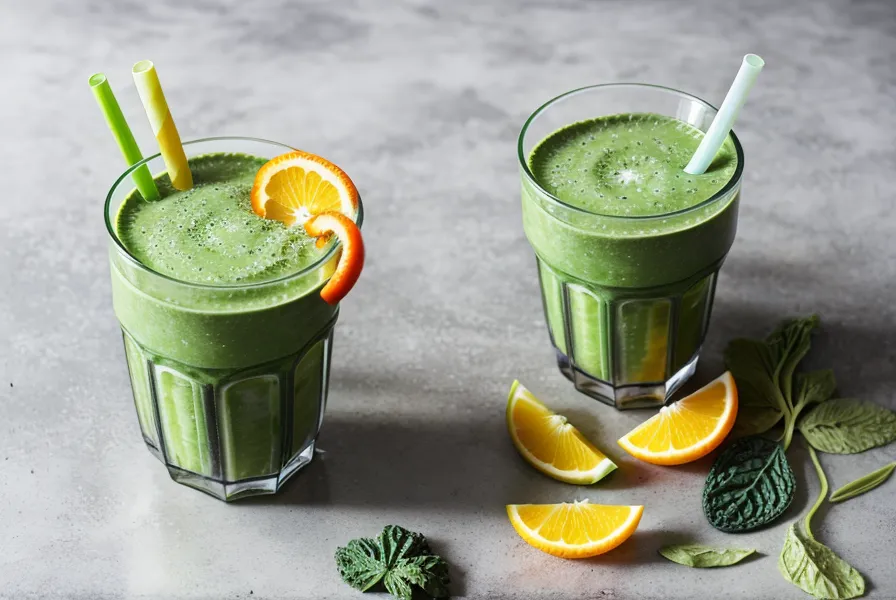 A green smoothie next to a bottle of CitrusBurn with orange and lemon slices, part of a gut health and weight loss supplements comparison