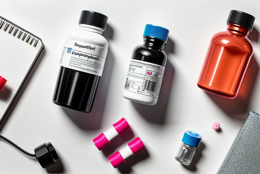 A stethoscope and a bottle of supplements representing health care worker wellness.