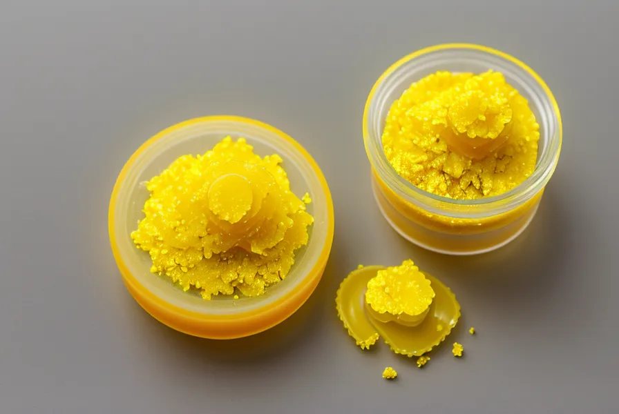 Vibrant yellow berberine powder spilling out of a clear supplement capsule.
